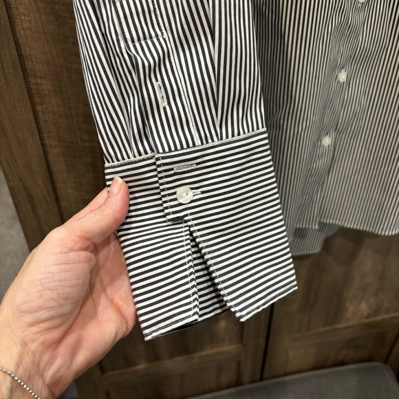 NWT Chicos 2 (large) drama poplin tunic striped button front shirt top - Picture 6 of 11